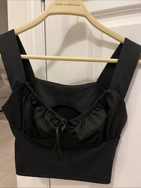 H&M Black Cropped Bustier Top with Tie Detail